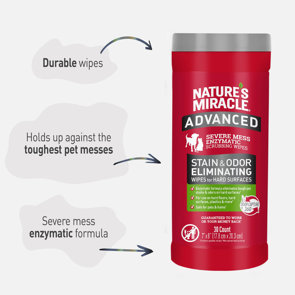 Countertop cleaning with Nature's Miracle on plastic surfaces after a spill.