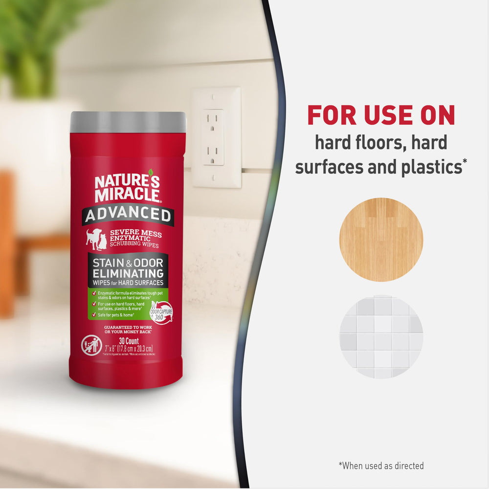 Dog urine stain treated on tile using Nature's Miracle wipes.