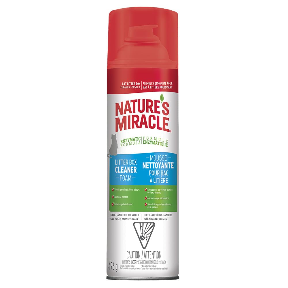 Nature’s Miracle Foam Litter Box Cleaner spray eases odor control.