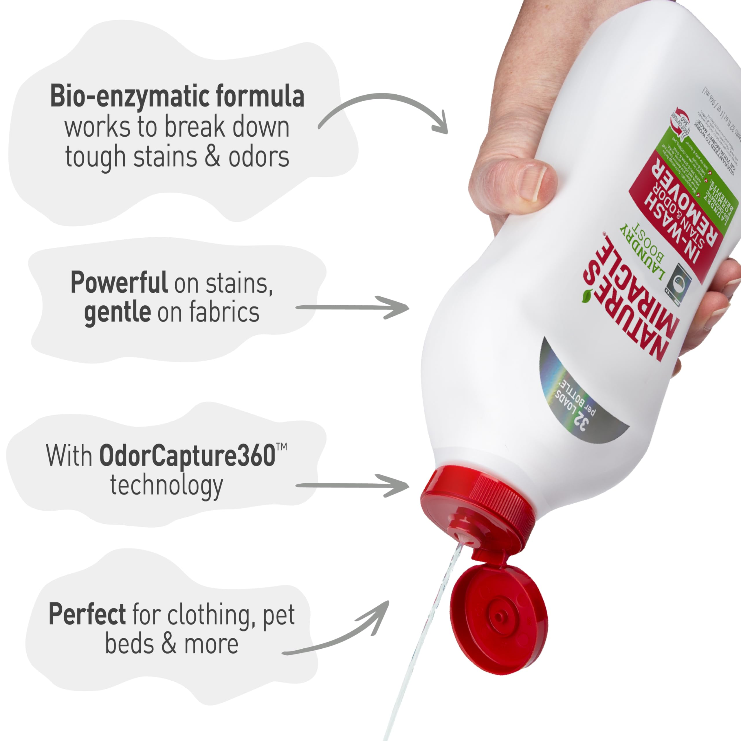 Nature’s Miracle Laundry Boost is phosphate-free for safer cleaning.