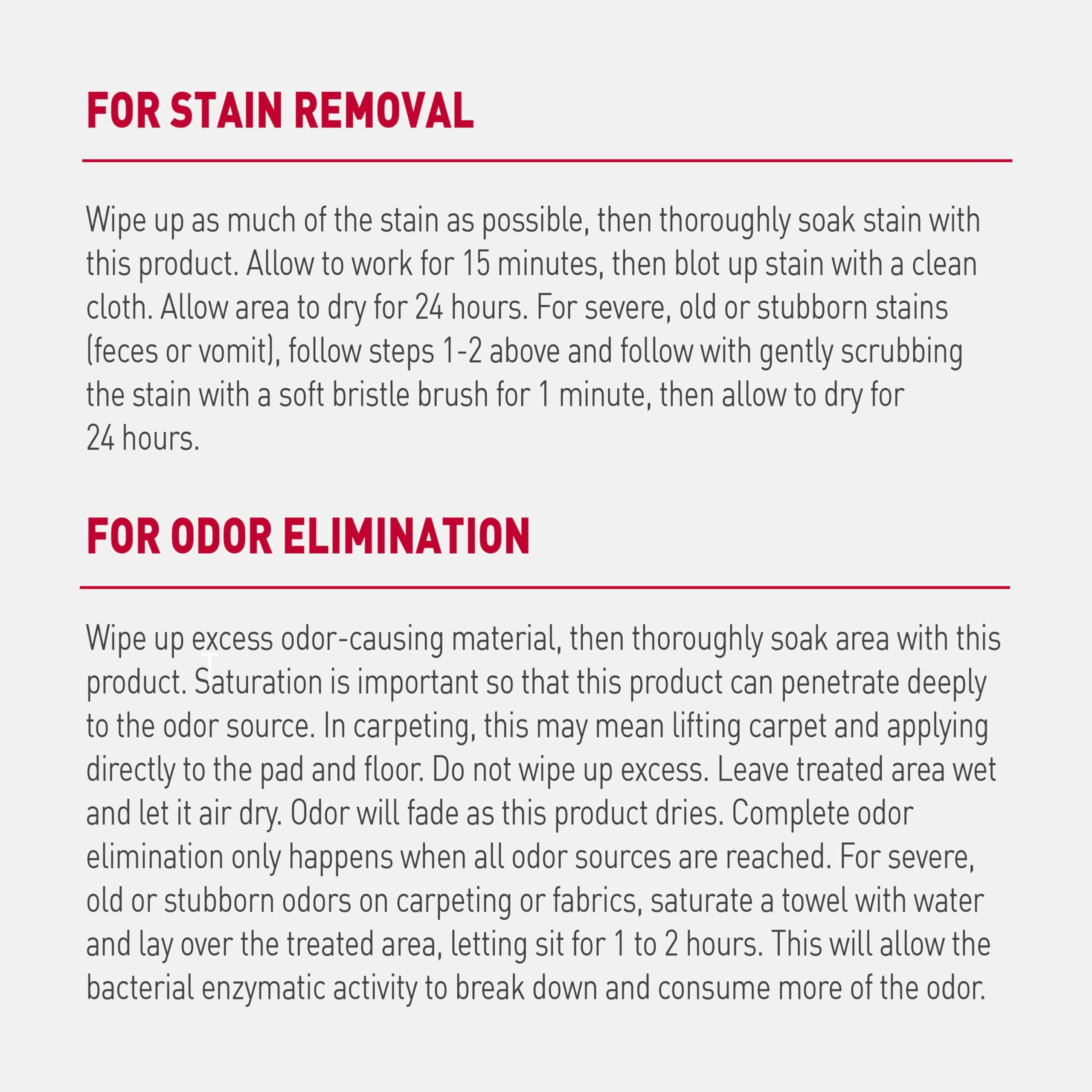 Nature's Miracle spray foam covers large areas to help discourage re-soiling after accidents.
