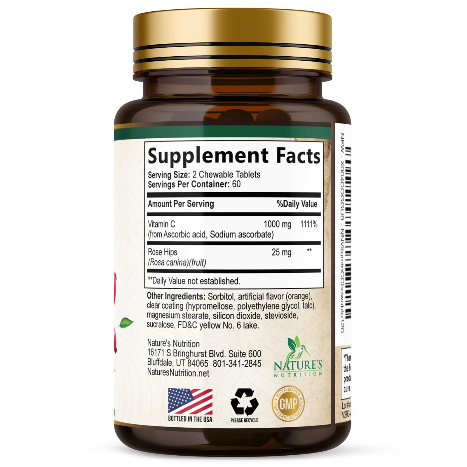 Nature's Nutrition 120 chewable tablets bottle, long-lasting supply.