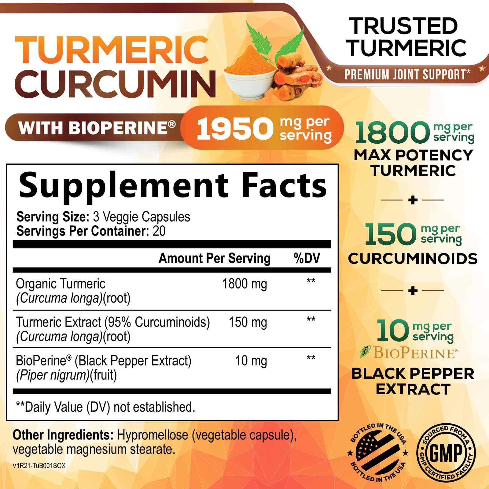 Nature's Nutrition bottle front-label shows organic turmeric and curcuminoids.