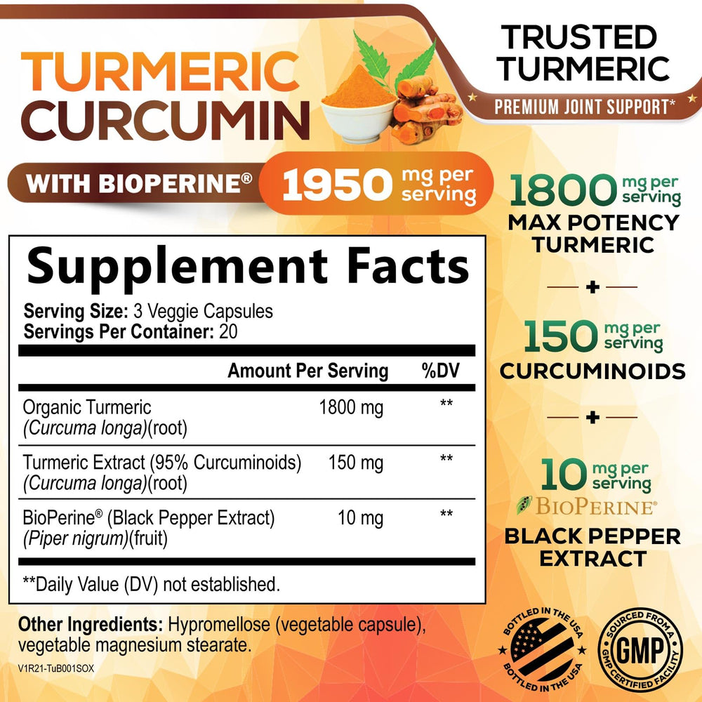 Nature's Nutrition bottle front-label shows organic turmeric and curcuminoids.