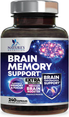 Nature's Nutrition Brain Memory Supplement bottle ready for daily focus support