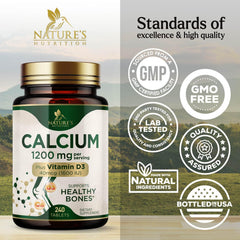 Bottle with daily dose of Nature's Nutrition Calcium 1200 mg for routine use