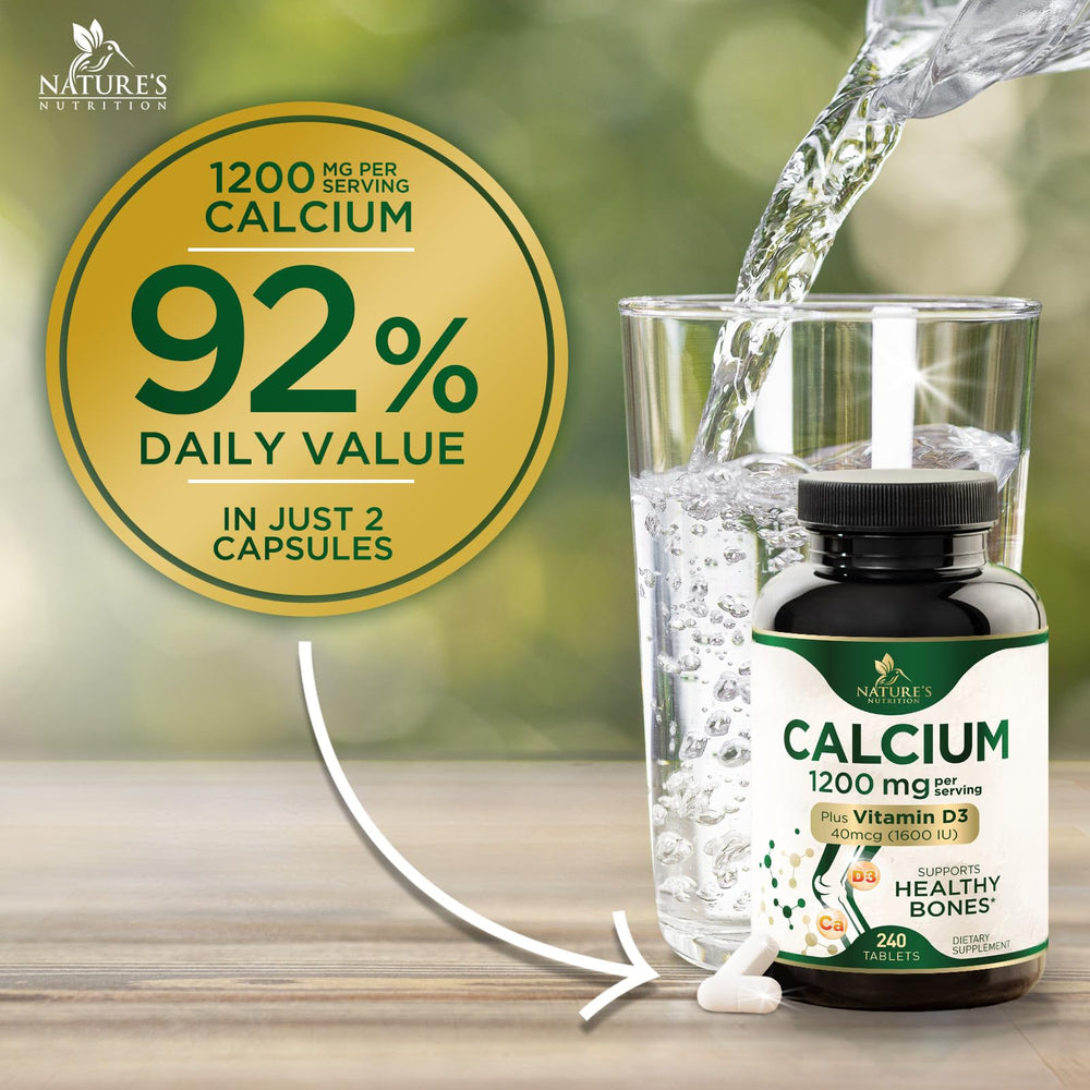 Gluten-free Nature's Nutrition Calcium 1200 mg tablets ready to take