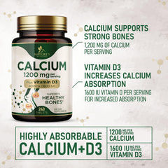 Label detail of Nature's Nutrition Calcium 1200 mg with vitamin D3 information