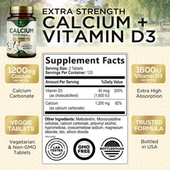 Closeup of Nature's Nutrition Calcium 1200 mg tablets highlighting compact form