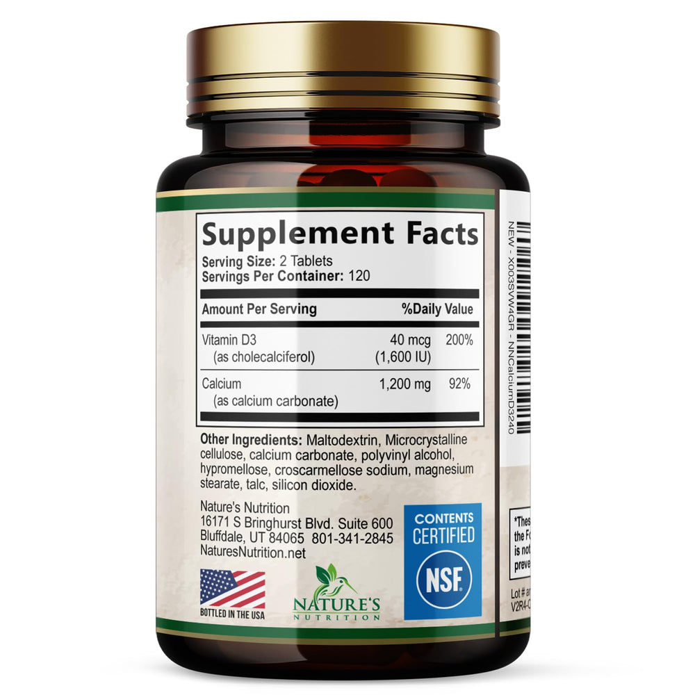 Stacked Nature's Nutrition Calcium 1200 mg tablets for easy handling