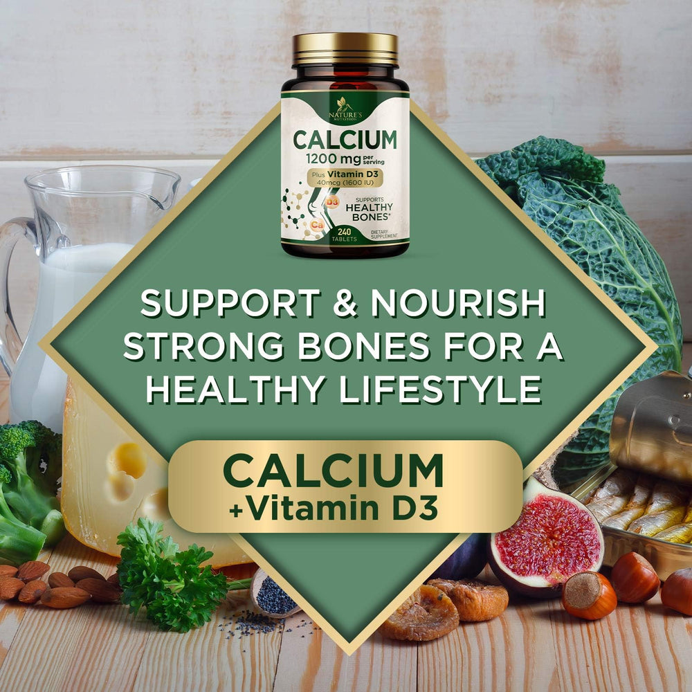 Vitamin D3 balance in Nature's Nutrition Calcium 1200 mg formula aids absorption