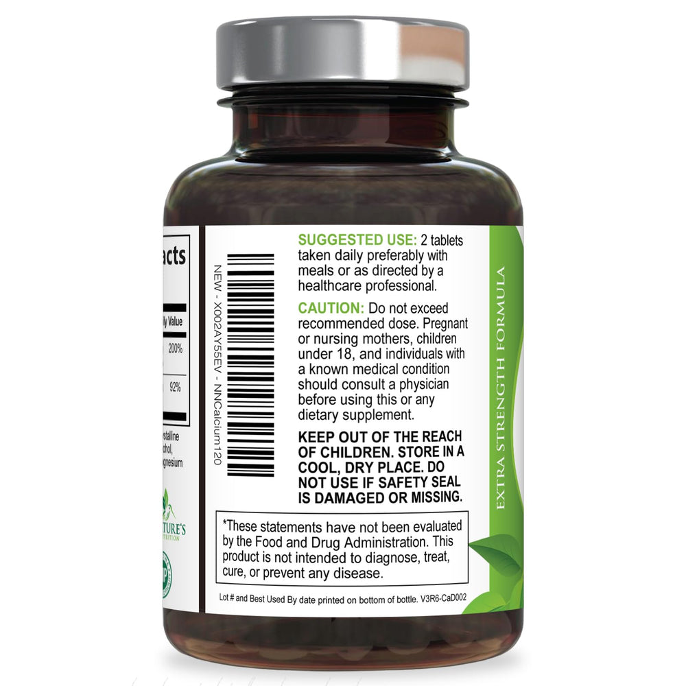 Gluten-free, non-GMO label on Nature's Nutrition calcium-d3 bottle.