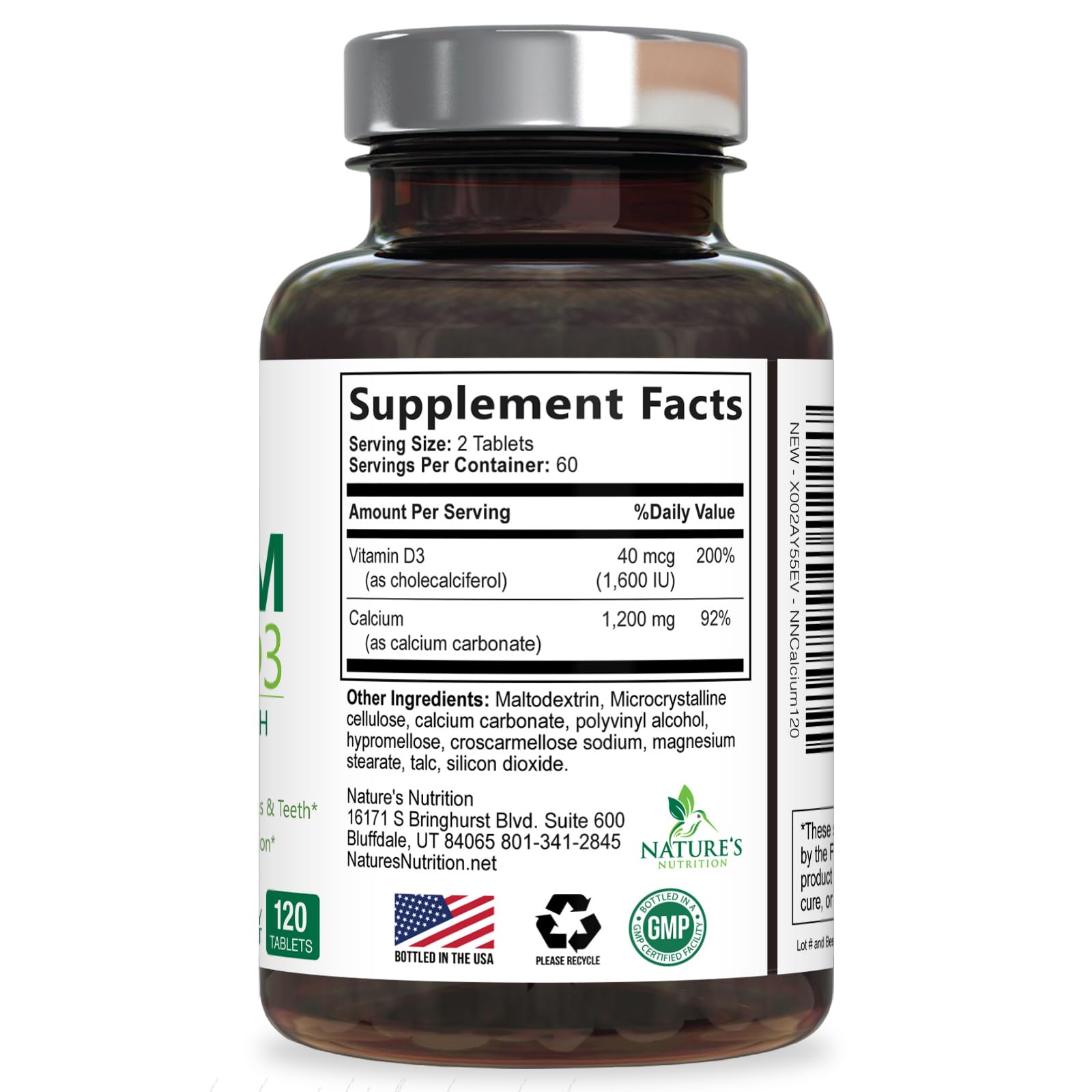 Nature's Nutrition calcium-d3 bottle highlighting vitamin D3 for absorption support.