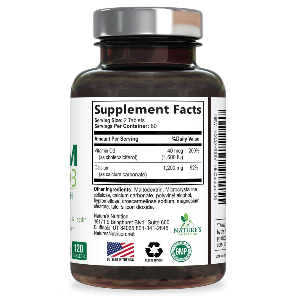 Nature's Nutrition calcium-d3 bottle highlighting vitamin D3 for absorption support.