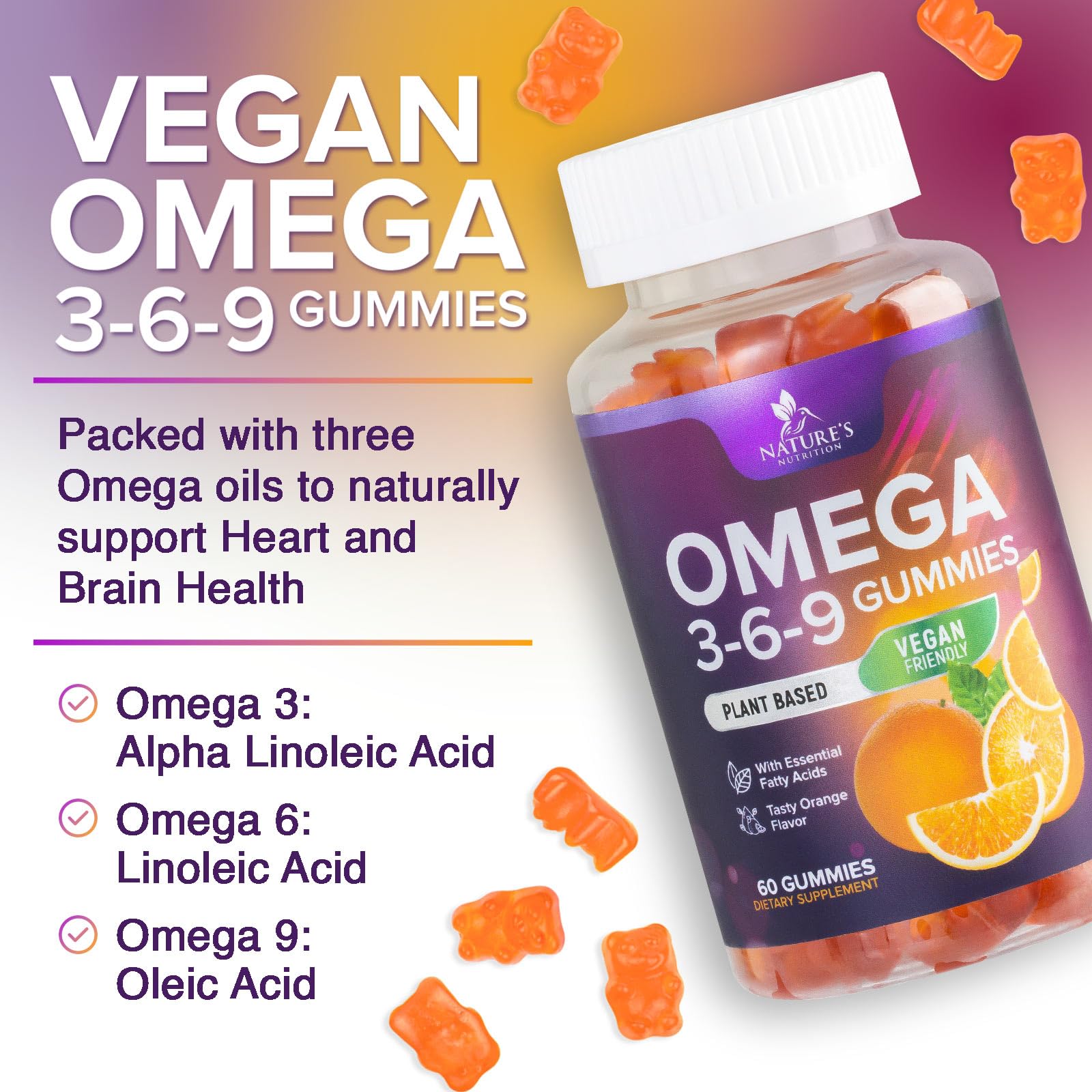 Nature's Nutrition daily serving omega-3-6-9 gummies for easy supplementation