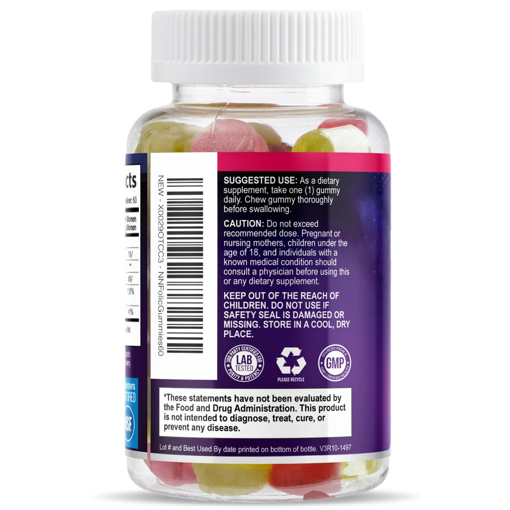 Daily use scene with Nature's Nutrition Folic Acid Gummies and glass of water