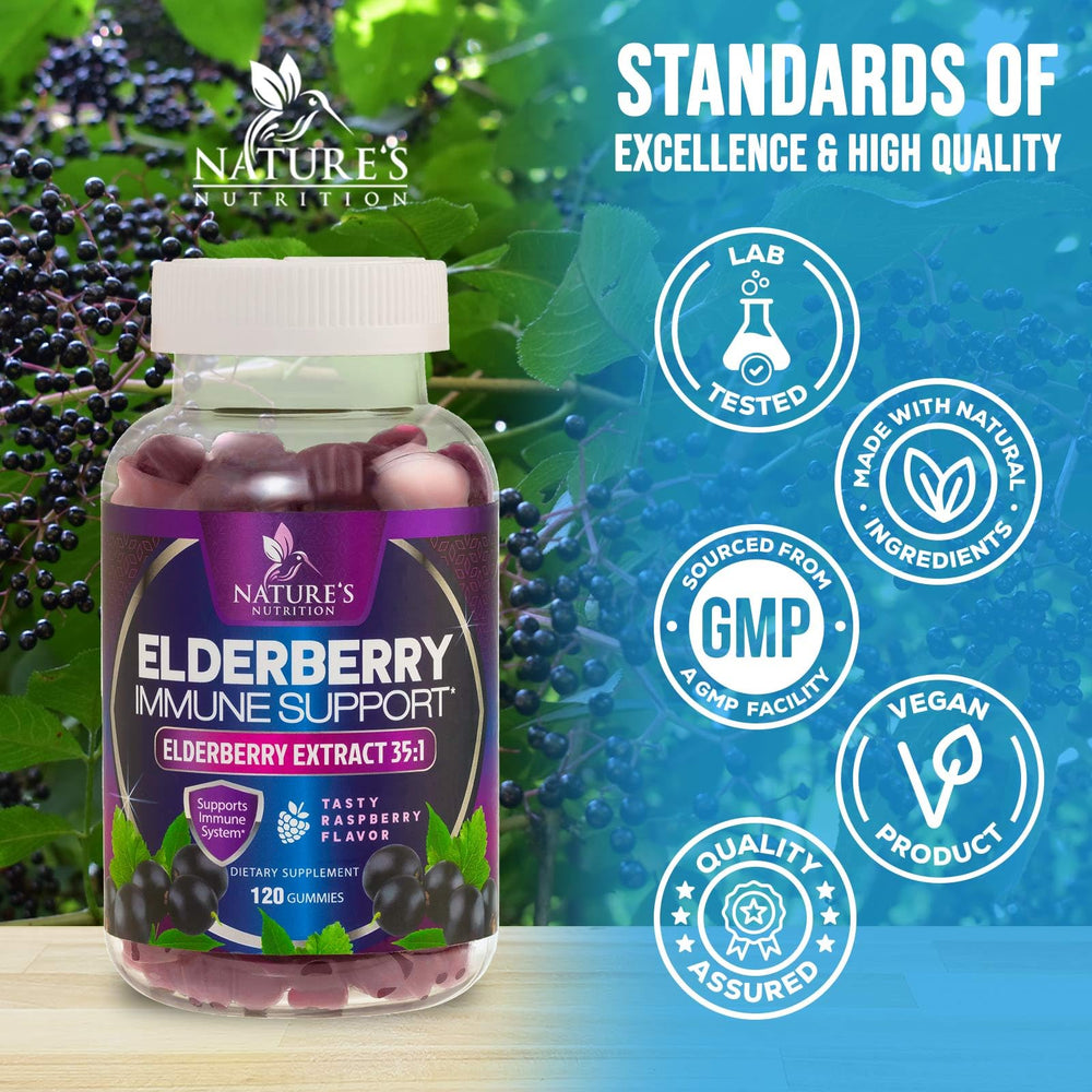 Nature's Nutrition Elderberry Gummies ingredients label for transparency.