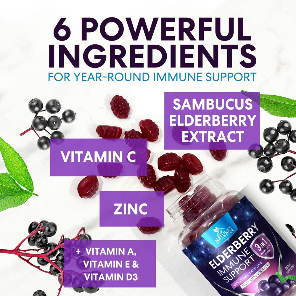 Nature's Nutrition Elderberry Gummies kids serving demonstrates family-friendly immune support.