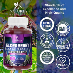 Nature's Nutrition Elderberry Gummies for kids promotes easy daily immune routine