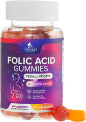 Nature's Nutrition Folic Acid Gummies bottle label highlights convenient prenatal support