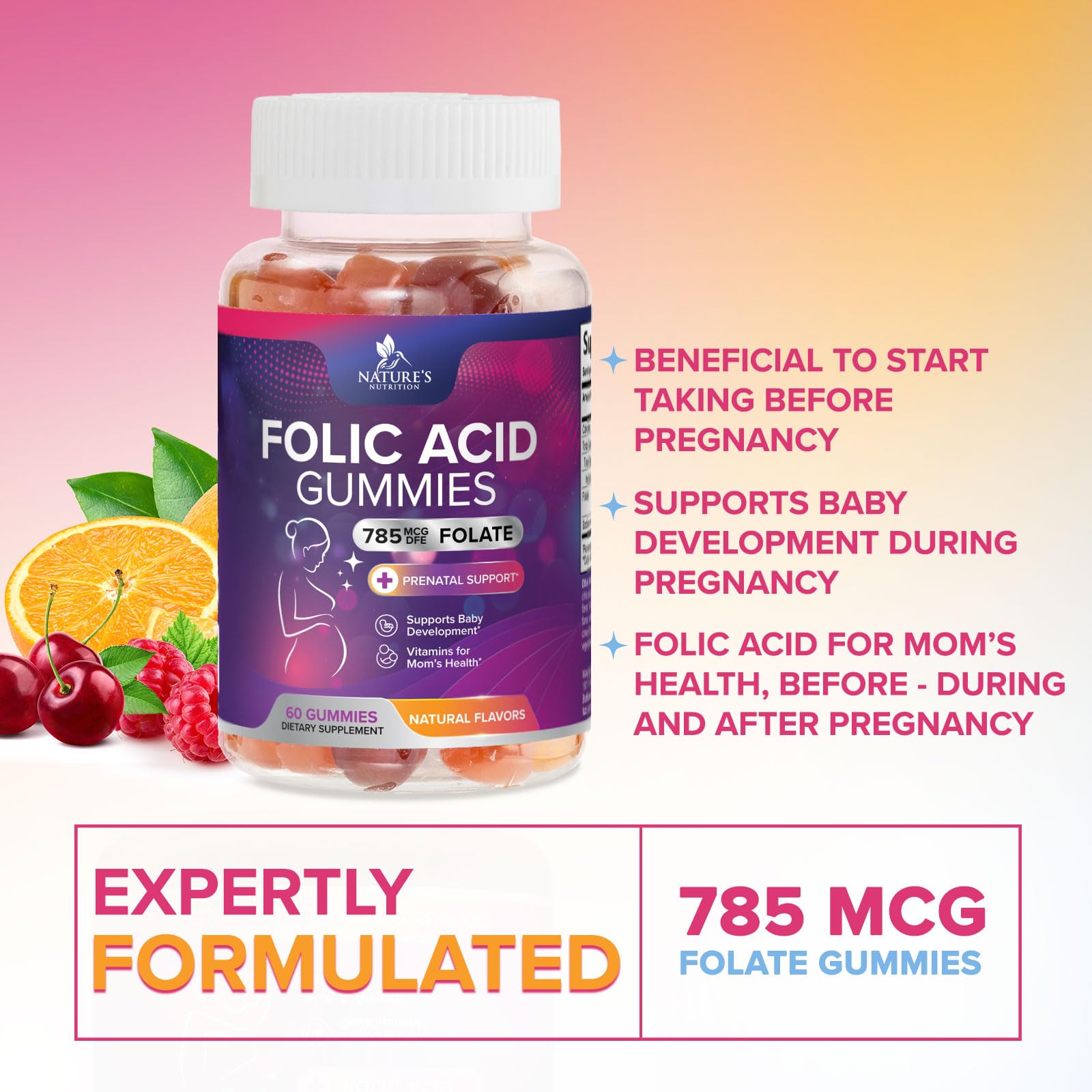 Nature's Nutrition Folic Acid Gummies for women in lifestyle shot