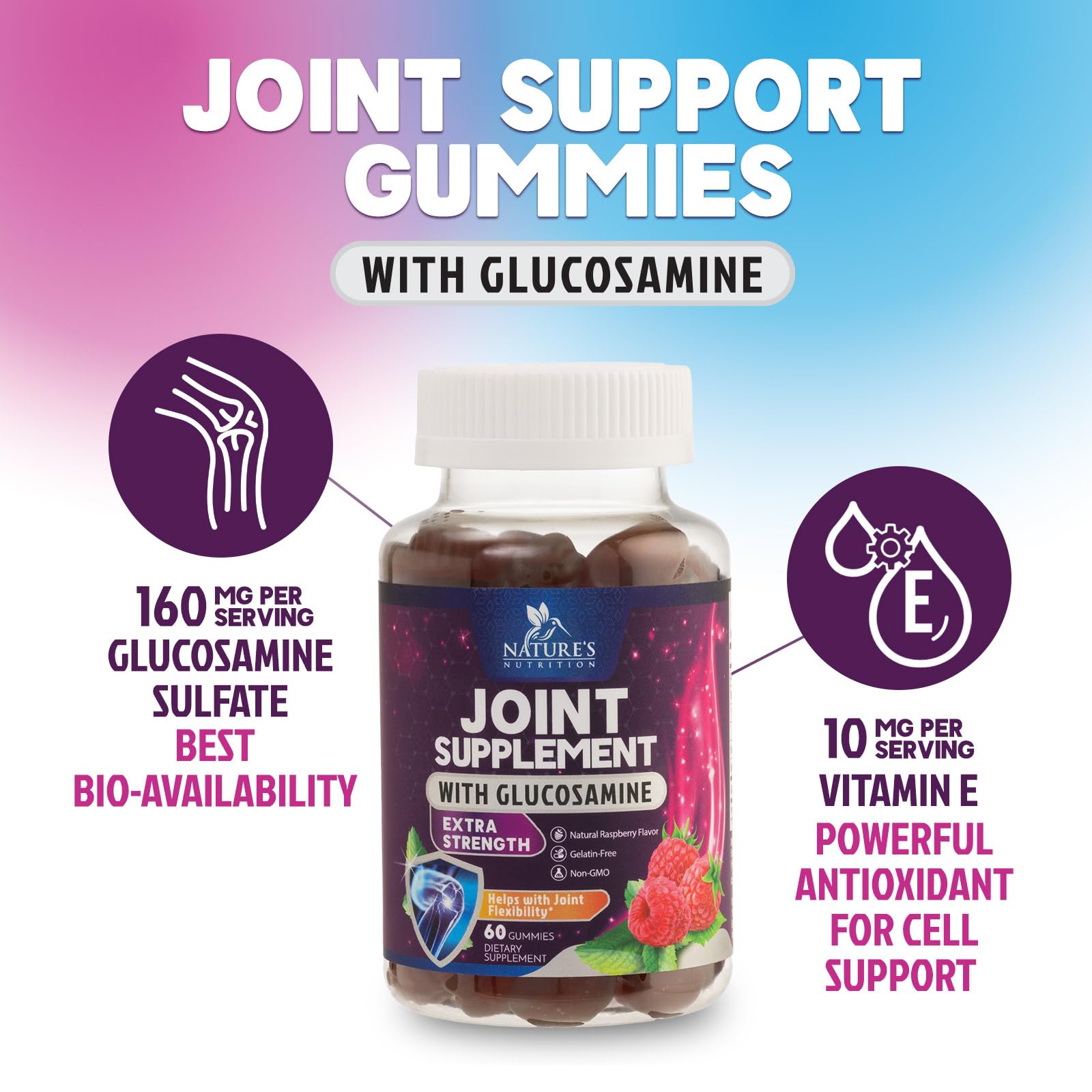 Nature's Nutrition glucosamine and vitamin E blend supports joints.