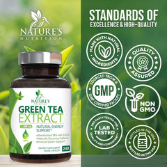 Nature's Nutrition green tea extract bottle with glossy finish for everyday energy