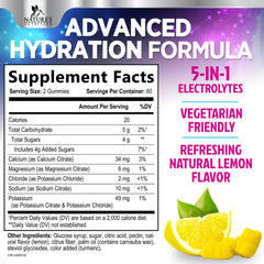 Nature's Nutrition Hydration Gummies lemon flavor, vibrant bites for on-the-go hydration.