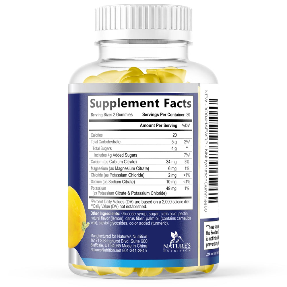 Nature's Nutrition Hydration Gummies vegan and non-GMO for clean hydration.