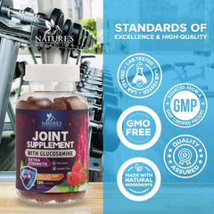 Nature's Nutrition Joint Support Gummies ingredients closeup showing glucosamine for cartilage health