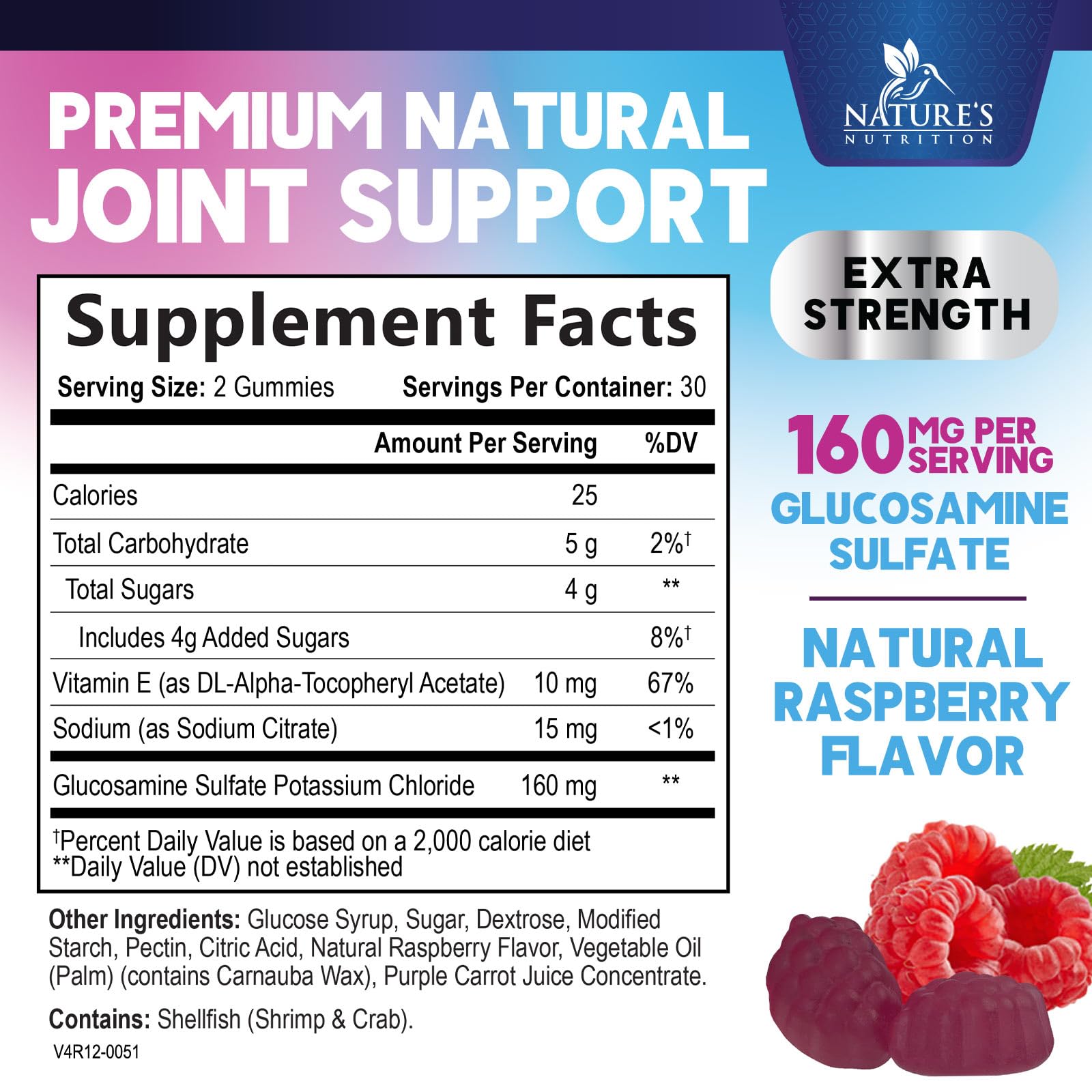 Nature's Nutrition joint gummies label highlighting ingredients.