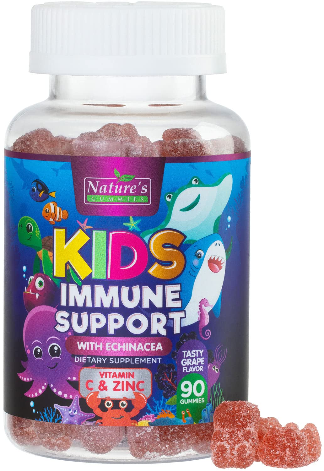 Nature's Nutrition Kids Immune Gummies berry bottle showing flavor and immune support