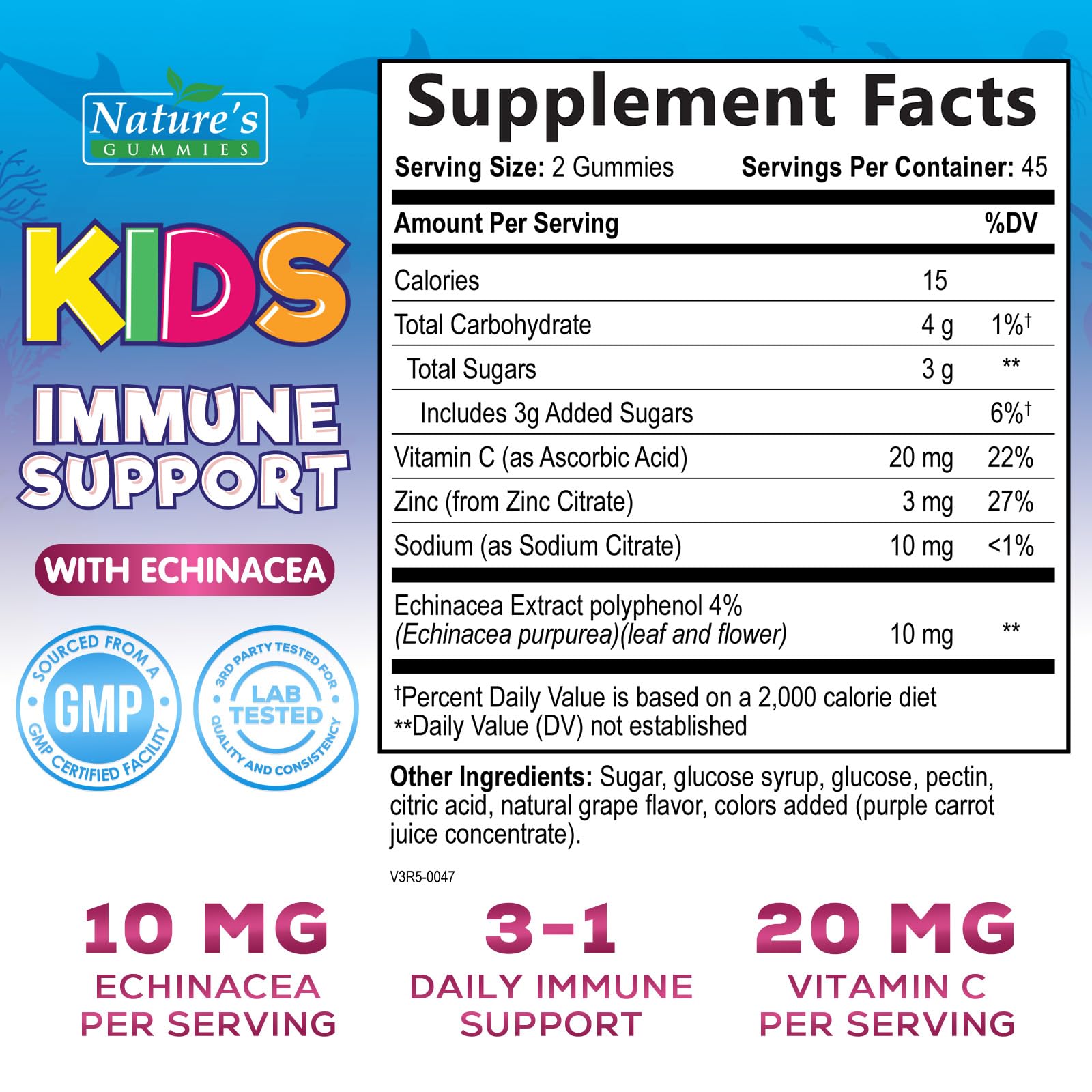 Nature's Nutrition Kids Immune Gummies close-up highlighting chewy texture for kids