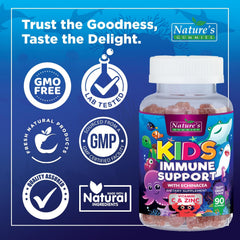 Nature's Nutrition Kids Immune Gummies bottle with glass illustrating serving idea
