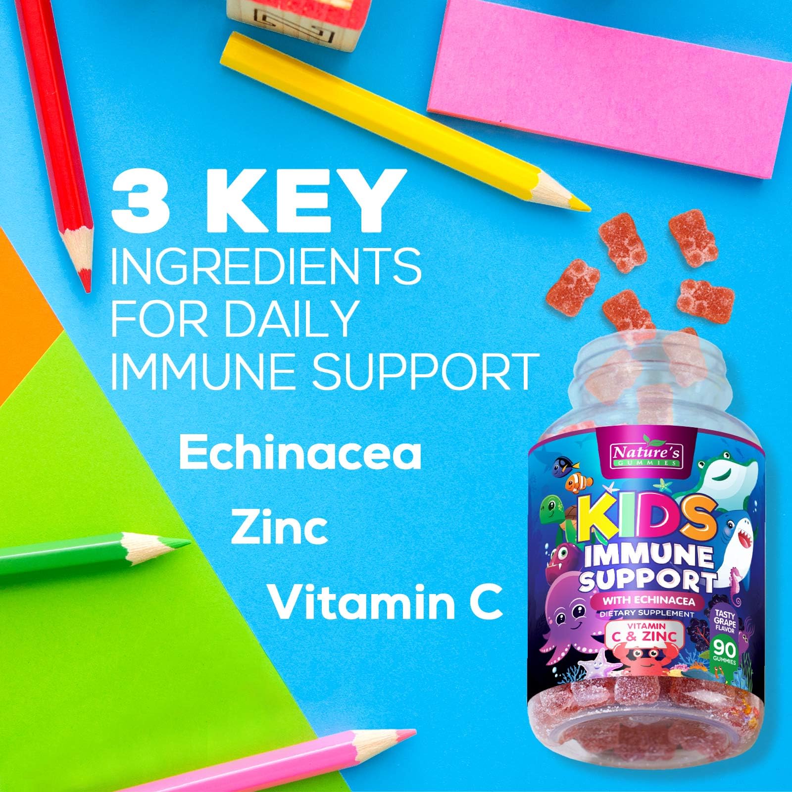 Close-up of Nature's Nutrition gummies label emphasizing vegan and gluten-free claims