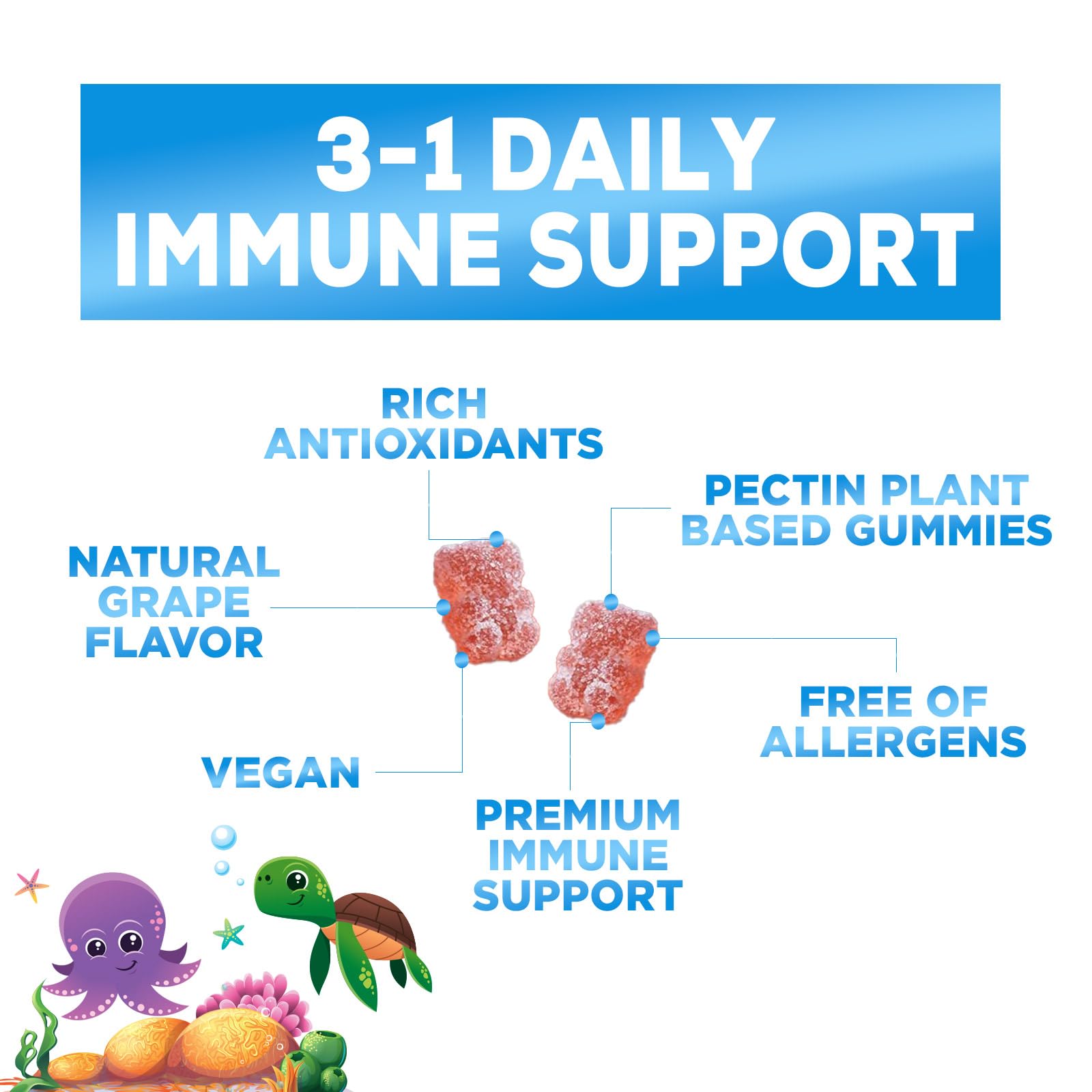 Nature's Nutrition Kids Immune Gummies natural berry flavor packaging detail