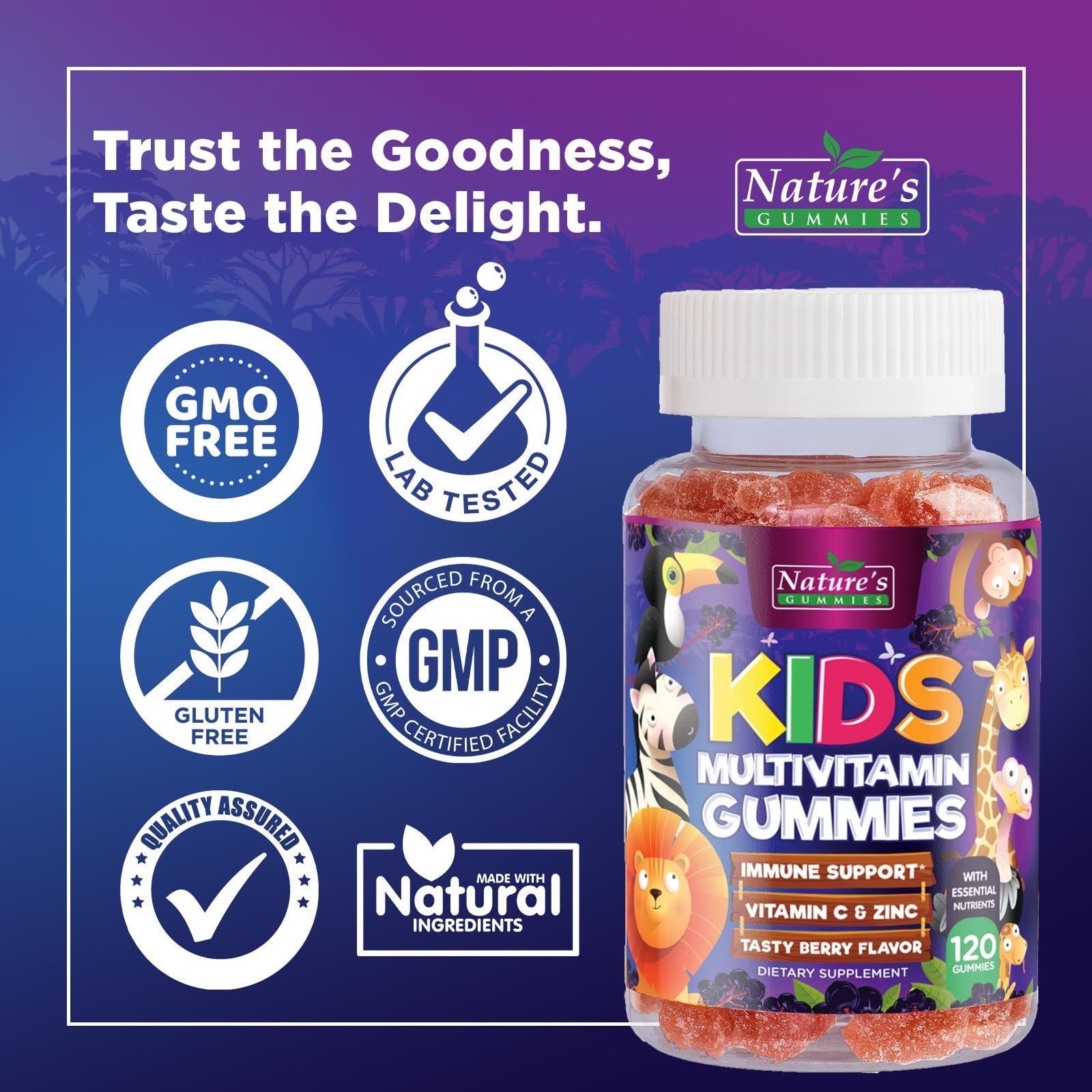 Gummies being poured from bottle illustrate easy daily consumption for busy families.