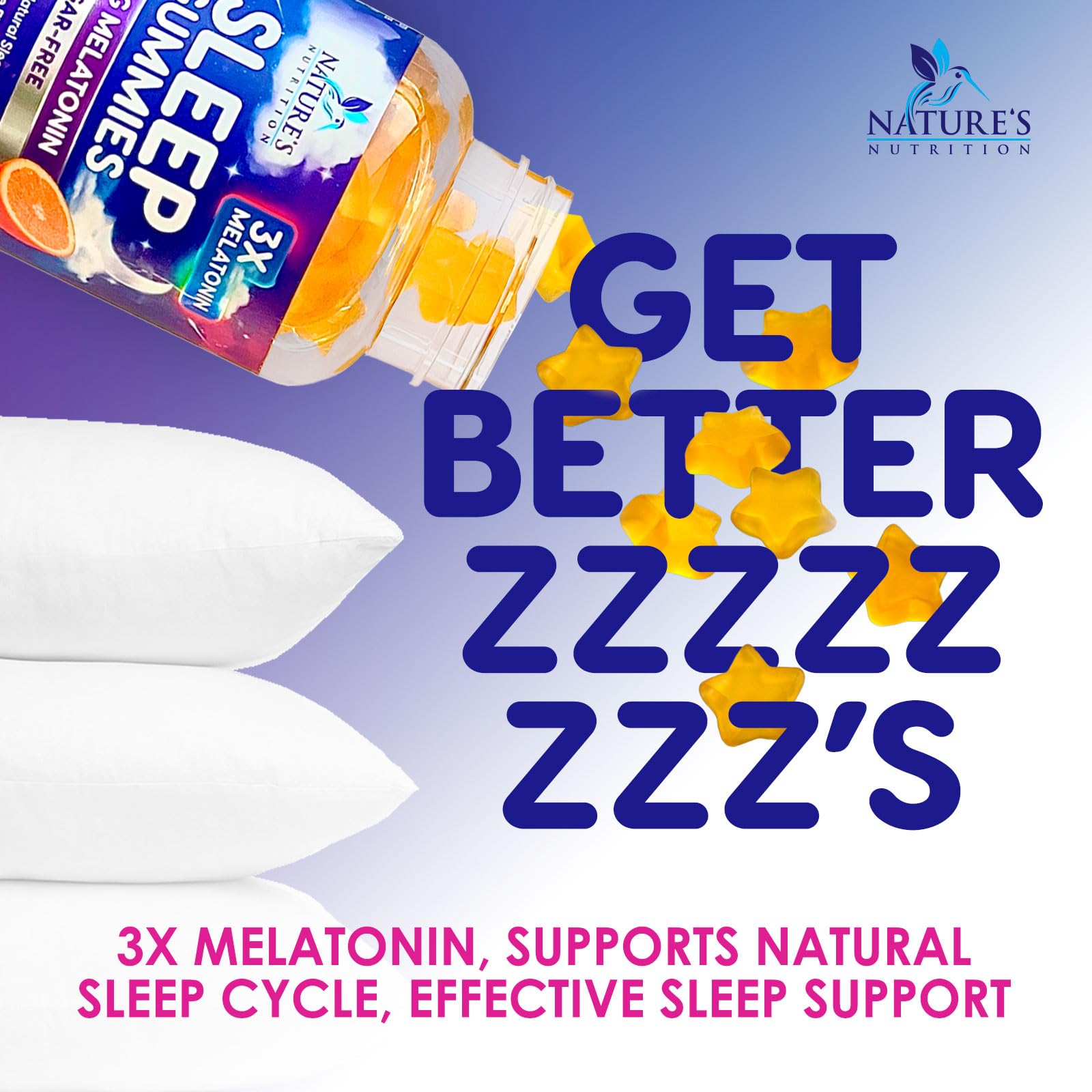 Nature's Nutrition Melatonin Gummies close-up showing chewy texture.