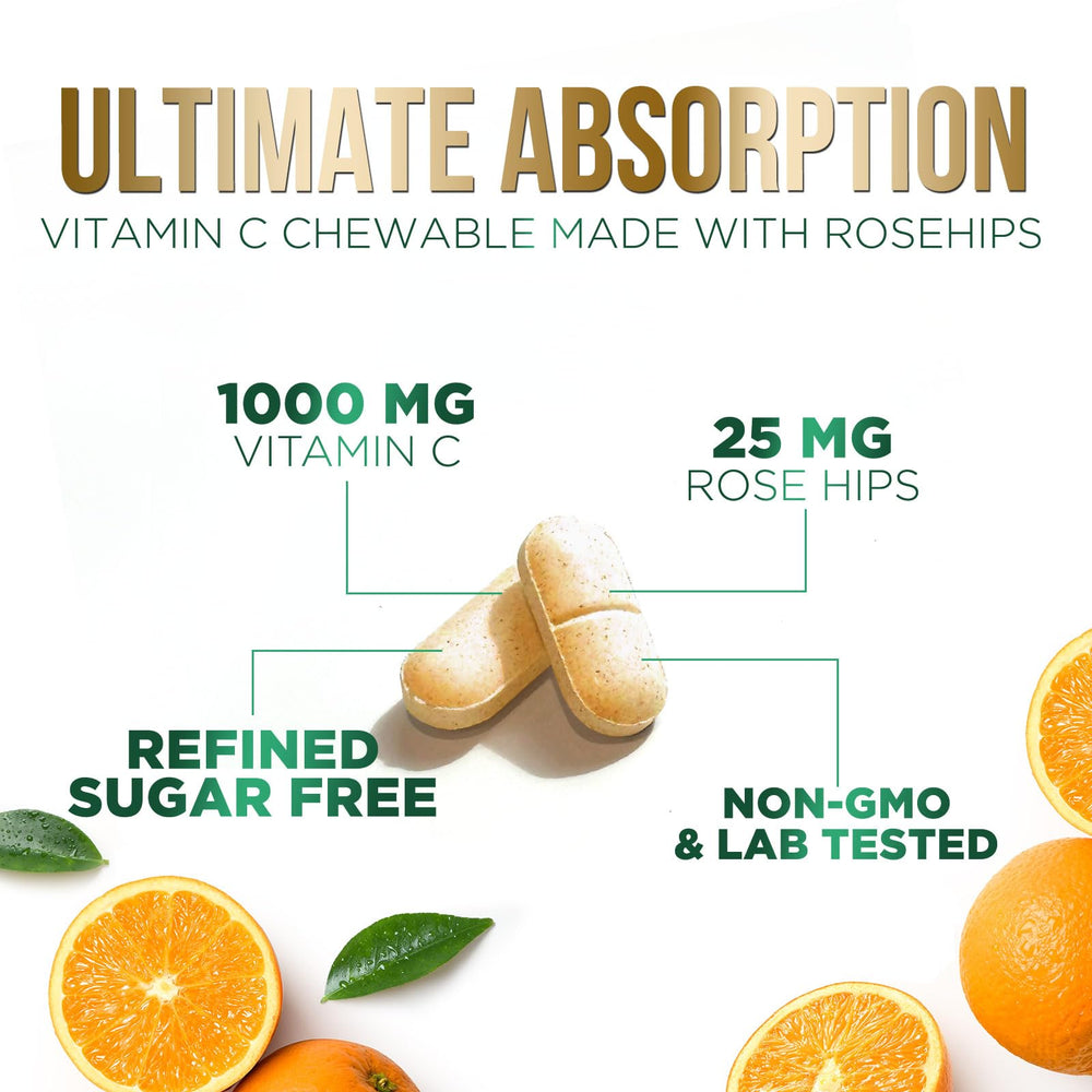 Nature's Nutrition Vitamin C chewables in natural orange flavor, tasty and convenient.