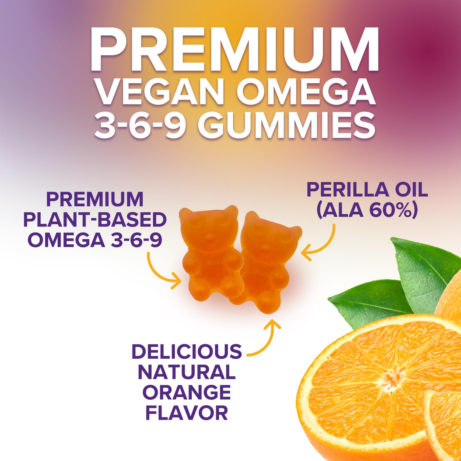 Closeup of Nature's Nutrition Omega 3-6-9 Gummies texture and orange flavor