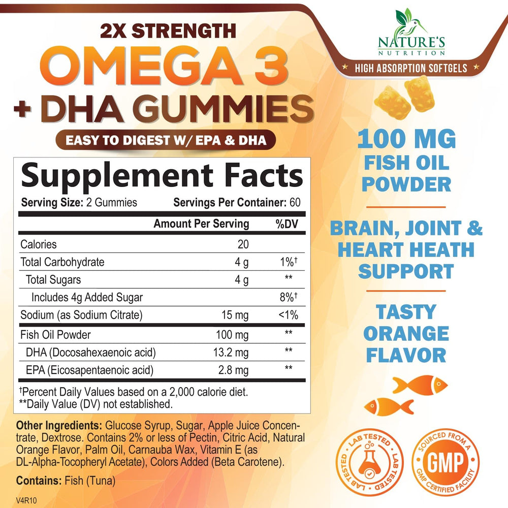 Brain health focus with DHA-dense Nature's Nutrition Omega-3 Gummies