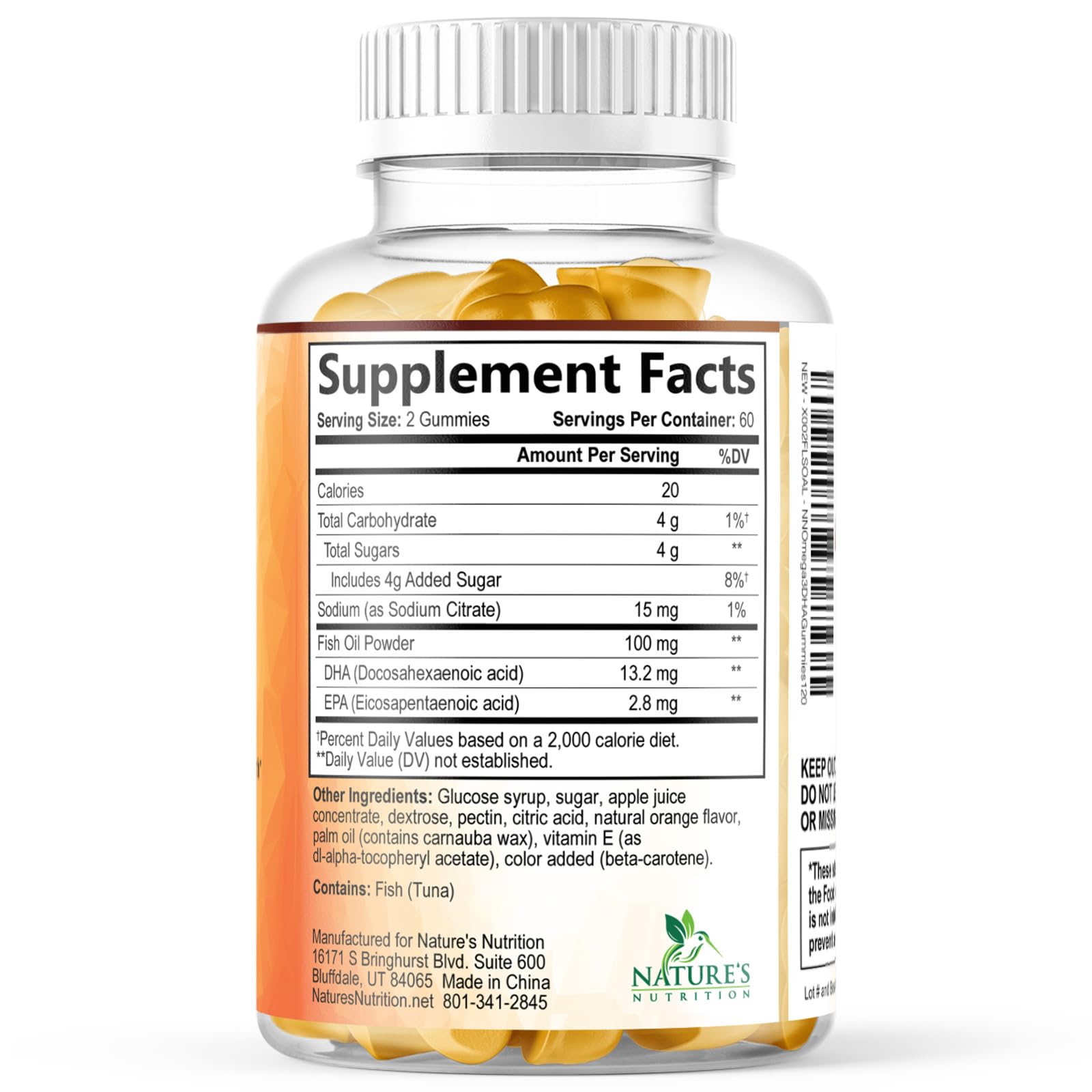Nutrition facts for Nature's Nutrition Omega-3 Fish Oil Gummies