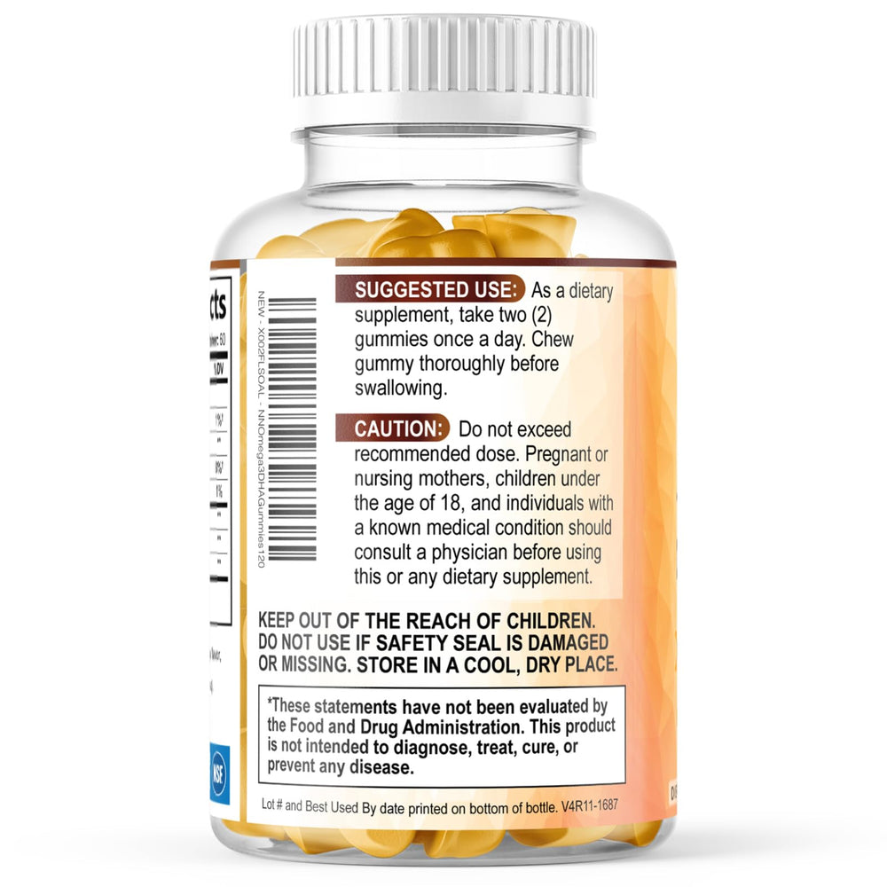 Close-up of orange-flavored Nature's Nutrition Omega-3 Gummies