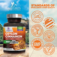 Nature's Nutrition Organic Ceylon Cinnamon bottle with USA packaging.
