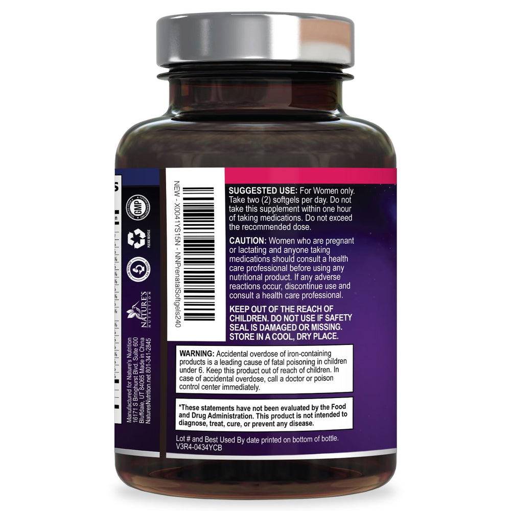 Nature's Nutrition bottle cap and label with spill-proof design