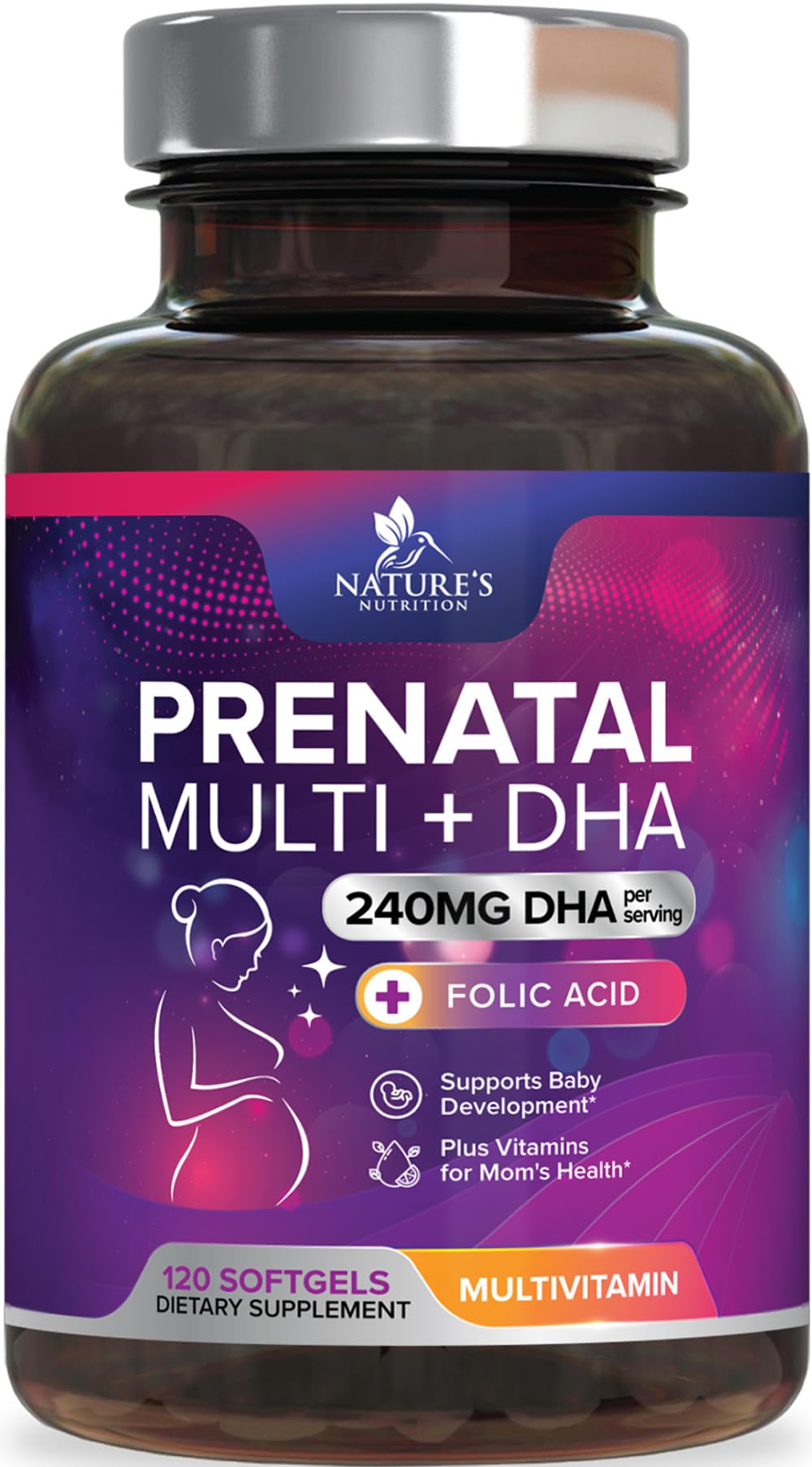 Nature's Nutrition prenatal bottle front label signaling daily pregnancy nutrition support