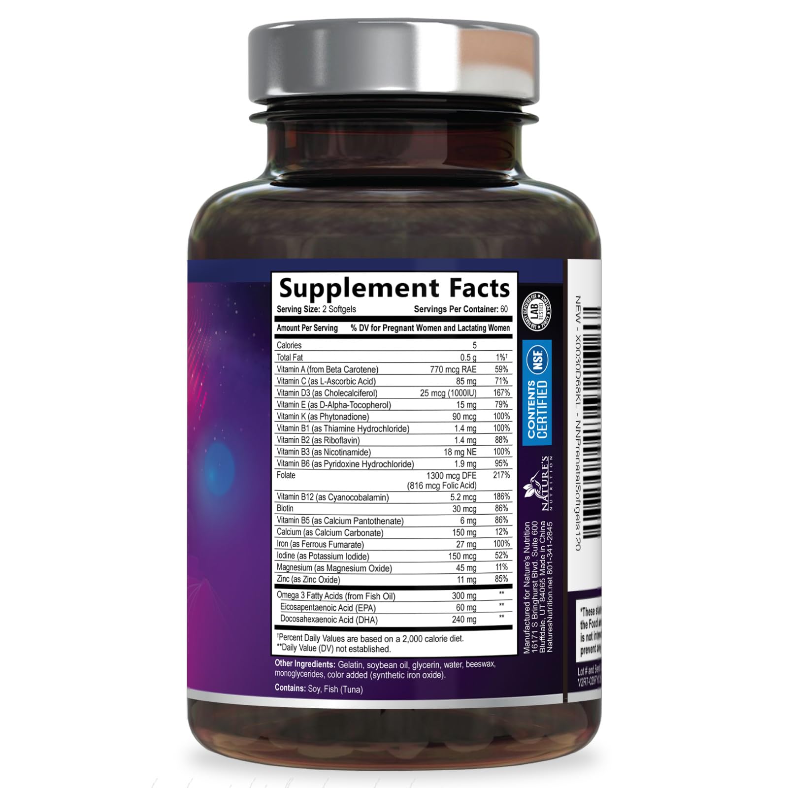 Nature's Nutrition prenatal bottle on a kitchen counter ready for use