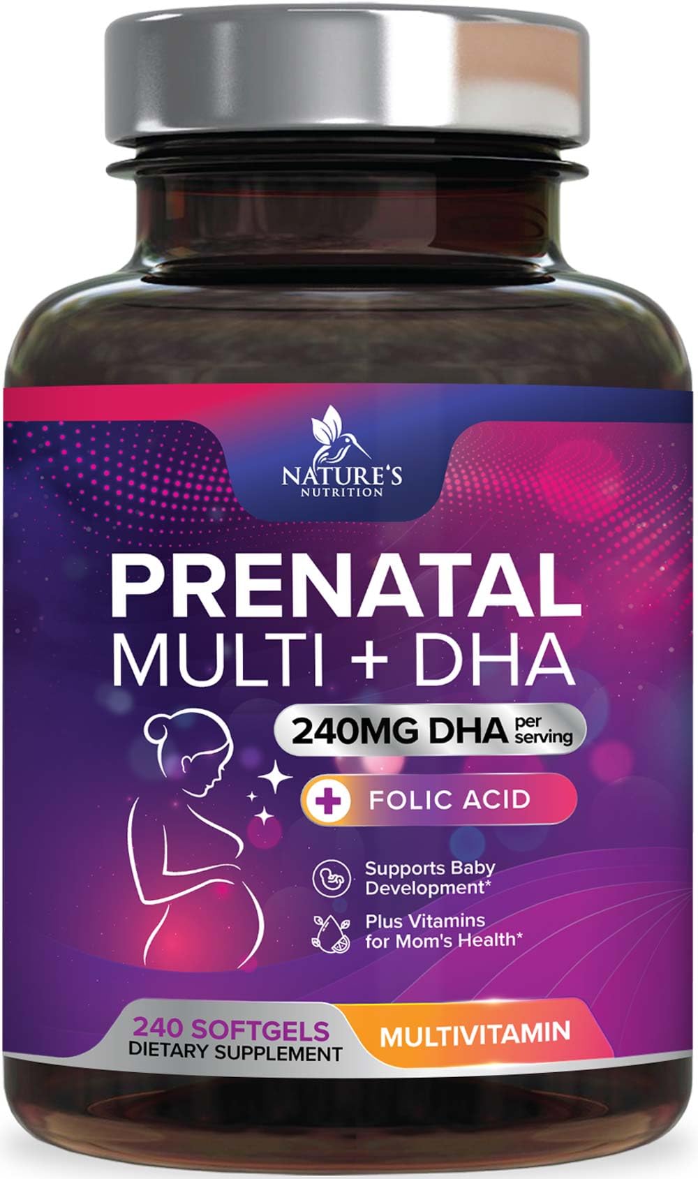 Nature's Nutrition prenatal bottle showing full daily multivitamin formula for pregnancy