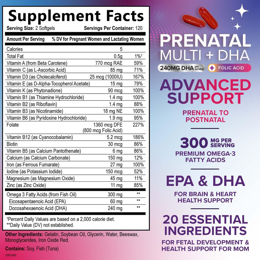 Nature's Nutrition prenatal DHA softgels emphasize omega-3 content for daily support
