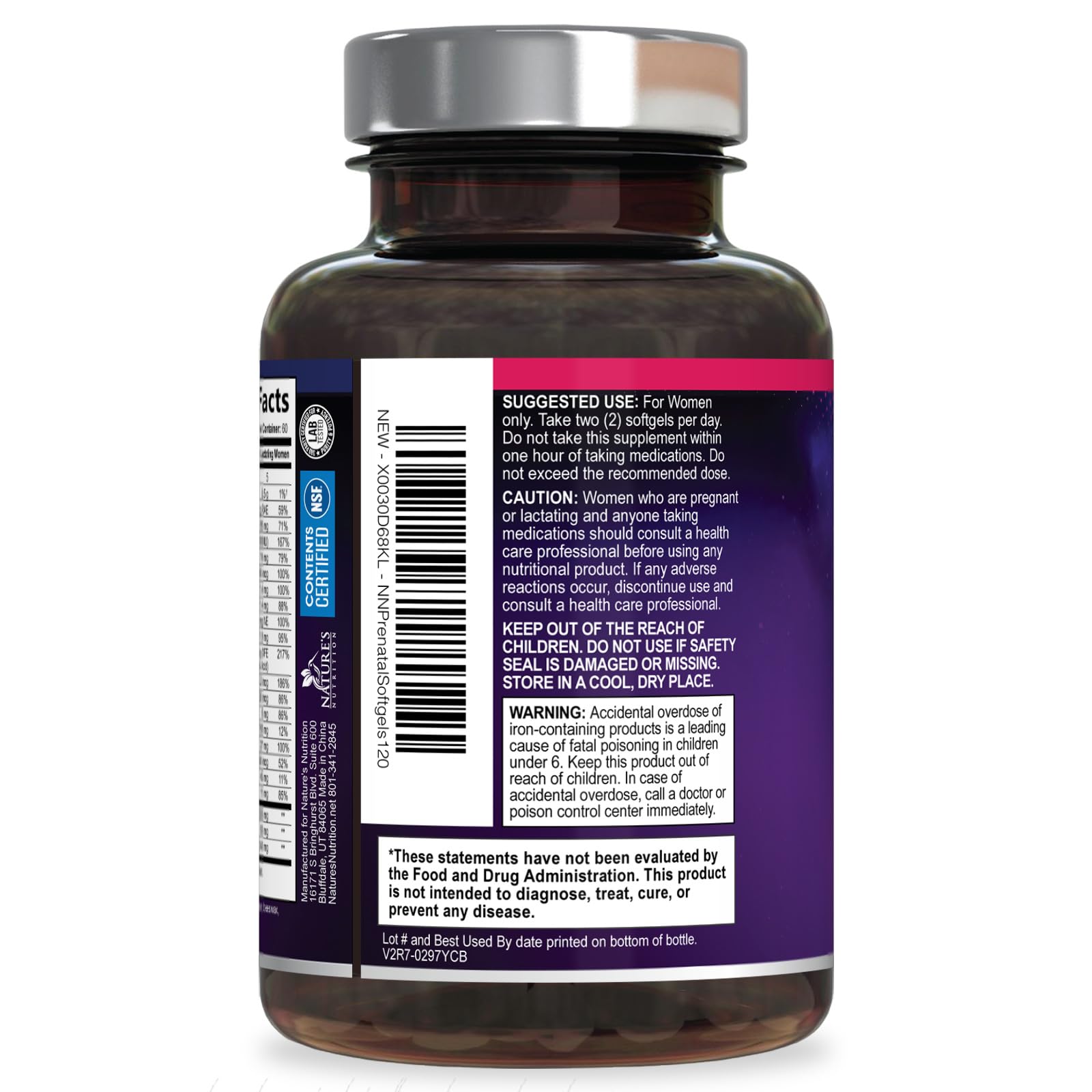 Omega-3 DHA softgels in Nature's Nutrition prenatal formula